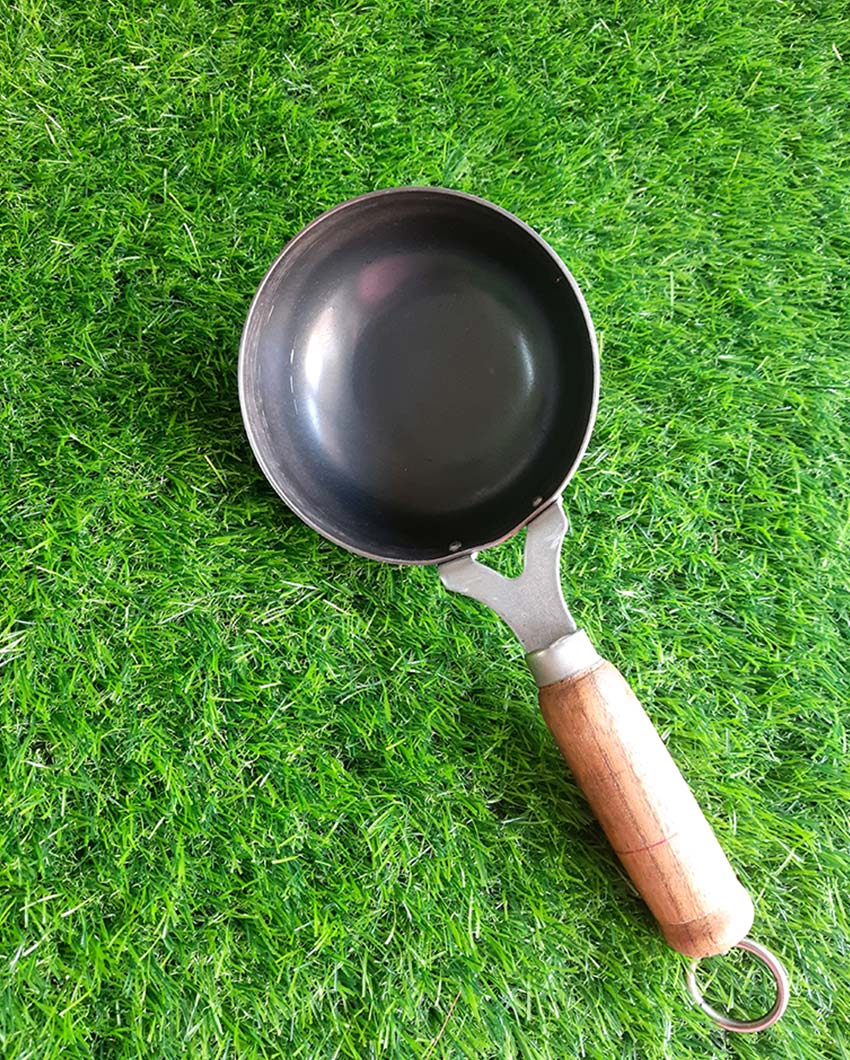 Elegant & Wooden Handle Perfect Seasoning Iron Black Tadka Pan | 11 x 5 x 3 inches