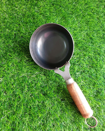 Elegant & Wooden Handle Perfect Seasoning Iron Black Tadka Pan | 11 x 5 x 3 inches