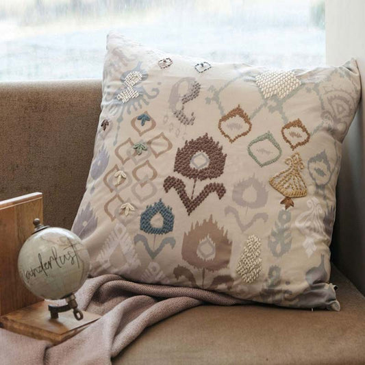 Ikat Linen Embroidery Cotton Cushion Cover  | 16 x 16 inches , 20 x 20 inches , 12 x 20 inches