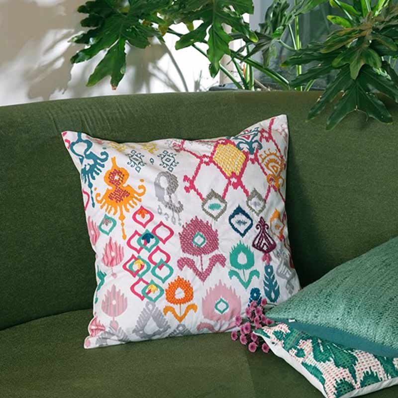 Punch Ikat Embroidery Cushion Cover | 16 inch, 20 inch, 12 x 20 inch 12 x 20 Inch