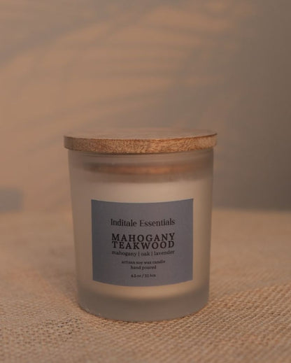 Mahogany And Oak Soy Wax Scented Candle | 7.6 x 7.6 cm / 3 x 3 inches