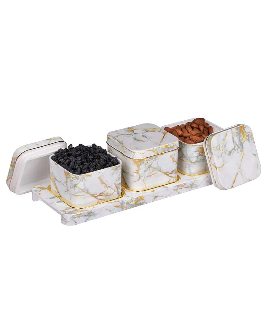 Polypropylene Airtight Dry Fruit Three Containers With Lid & Serving Tray | 430 ml | 15 x 5 inches