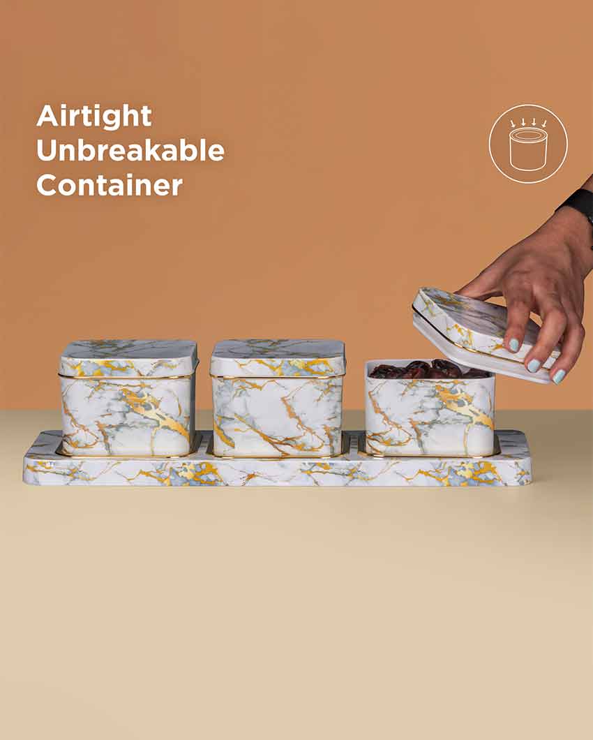 Polypropylene Airtight Dry Fruit Three Containers With Lid & Serving Tray | 430 ML