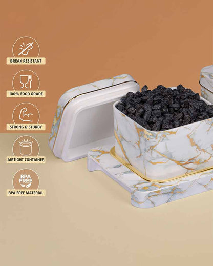 Polypropylene Airtight Dry Fruit Three Containers With Lid & Serving Tray | 430 ML