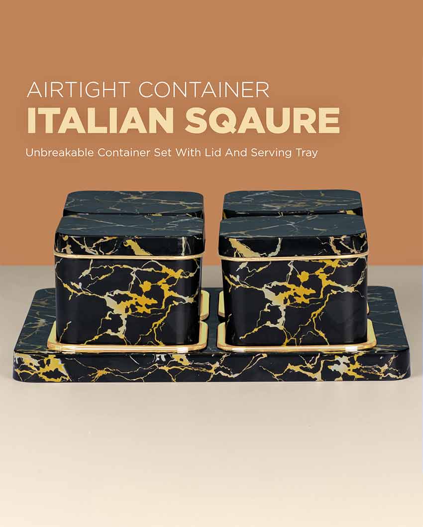 Italian Square Shaped Polypropylene Four Containers With Tray | 430 ML