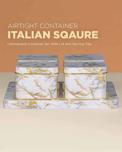 Italian Square Shaped Polypropylene Four Containers With Tray | 430 ML