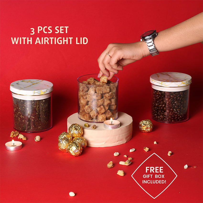 Space Saving Sleek Airtight Transparent Storage Containers | 600ml | Set of 3 | 5 x 13 inches