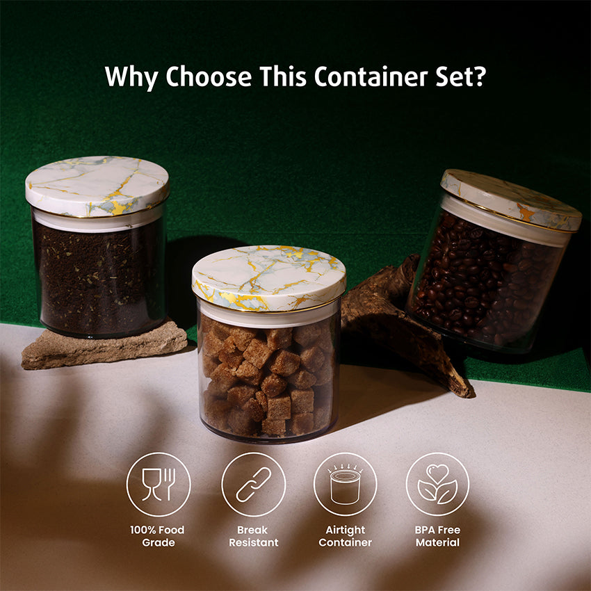 Space Saving Sleek Airtight Transparent Storage Containers | 600ml | Set of 3 | 5 x 13 inches