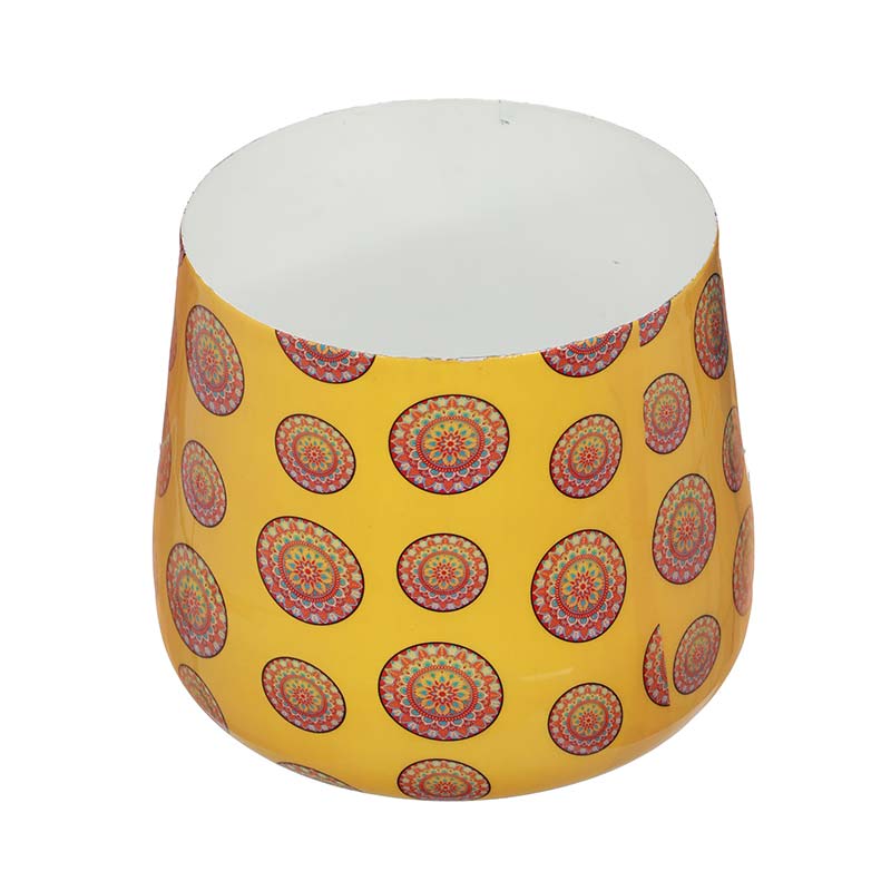 Yellow Table Top Designer Meena Metal Pot Default Title