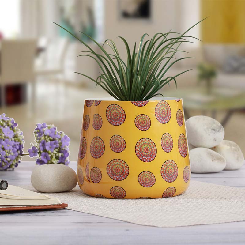 Yellow Table Top Designer Meena Metal Pot Default Title