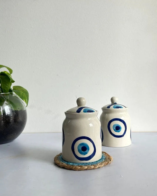 Evil Eye Ceramic Jars | Set Of 2