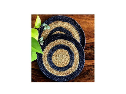 Blue Dual Ring Round Jute Placemat | 12 Inches | Set of 4,6