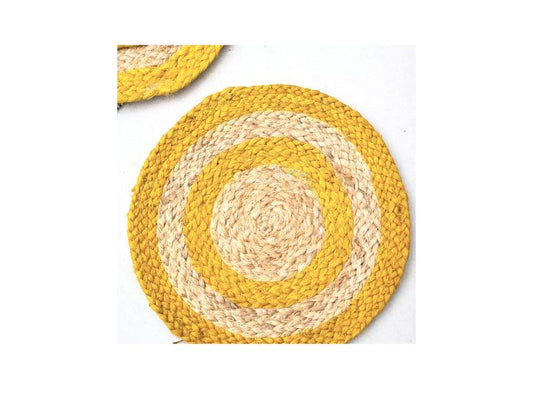 Yellow Dual Ring Round Jute Placemats | 12 Inches | Set of 4,6