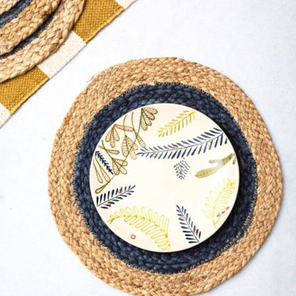 Blue Ring Round Jute Placemat | 12 Inches | Set of 4, 6