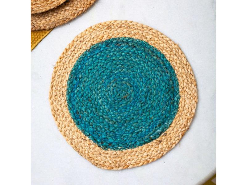 Green Ring Round Jute Placemat | 12 Inches | Set of 4, 6