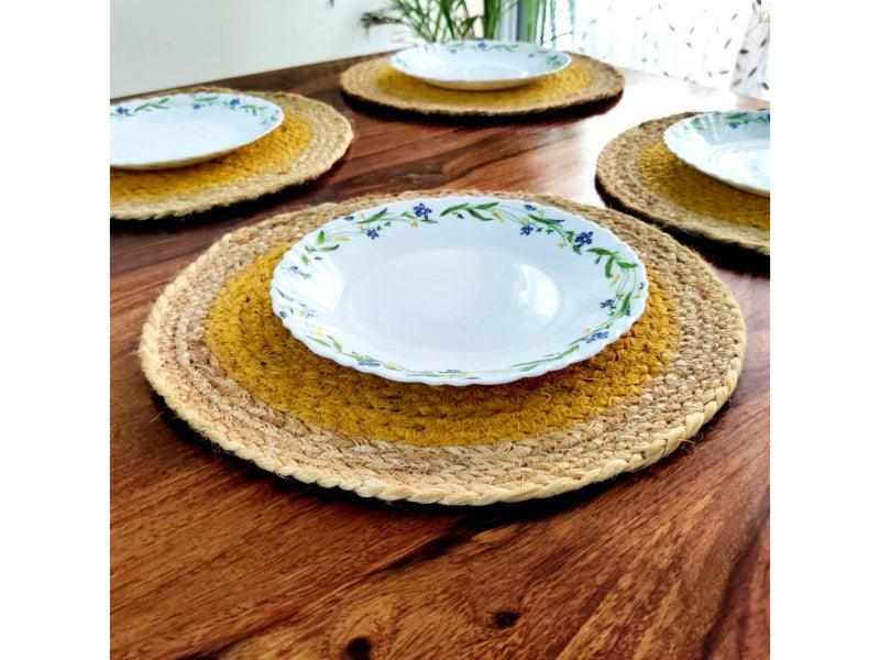 Yellow Round Jute Placemat | 12 Inches  | Set of 4, 6
