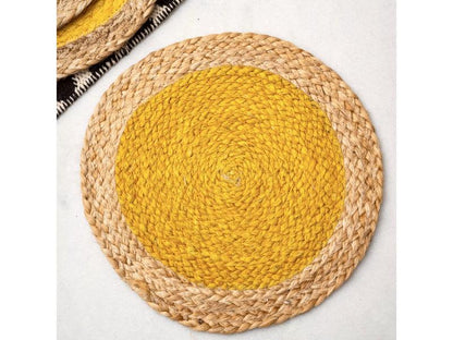 Yellow Round Jute Placemat | 12 Inches  | Set of 4, 6