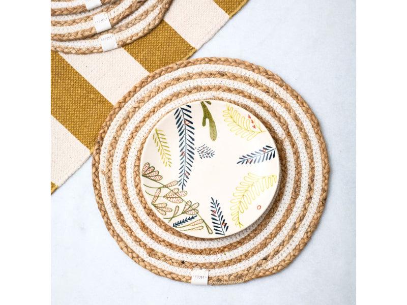 White Spiral Design Jute Placemats | 12 Inches | Set of 4, 6