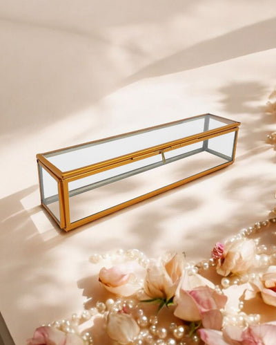 Vintage Look Brass Finish Jewellery Organizer Box | 9 x 2 x 2 inches