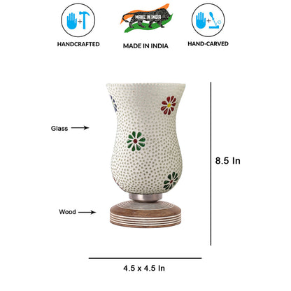 Artistic Multicolor Wood & Glass Table Lamp with Beautiful Shade Without Bulb | 5 x 9 inches