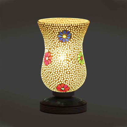 Artistic Multicolor Wood & Glass Table Lamp with Beautiful Shade Without Bulb | 5 x 9 inches