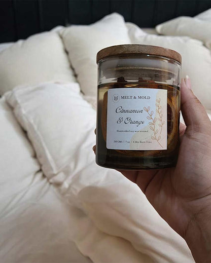 Cozy Evenings Orange & Cinnamon Scented Jar Soy Wax Candle | Single | 10.2 x 7.6 cm / 4 x 3 inches