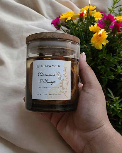 Cozy Evenings Orange & Cinnamon Scented Jar Soy Wax Candle | Single | 10.2 x 7.6 cm / 4 x 3 inches