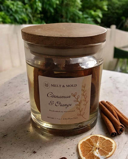 Cozy Evenings Orange & Cinnamon Scented Jar Soy Wax Candle | Single | 10.2 x 7.6 cm / 4 x 3 inches