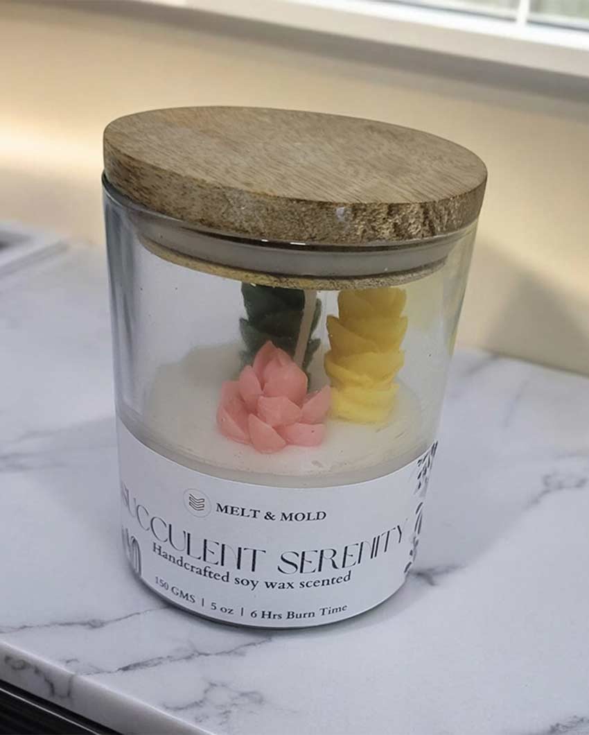 Nature Lovers Succulent Serenity Jar Soy Wax Candle | 10.2 x 7.6 cm / 4 x 3 inches