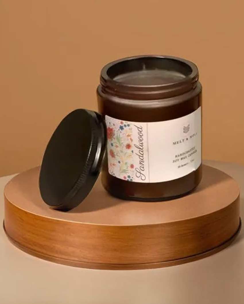 Calming Aroma Sandalwood Jar Scented Soy Wax Candle | 10.2 x 7.6 cm / 4 x 3 inches