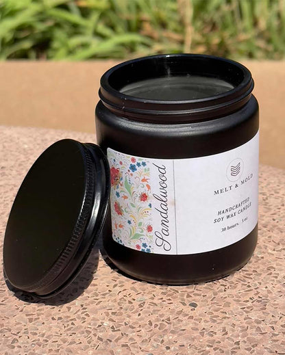 Calming Aroma Sandalwood Jar Scented Soy Wax Candle | 10.2 x 7.6 cm / 4 x 3 inches