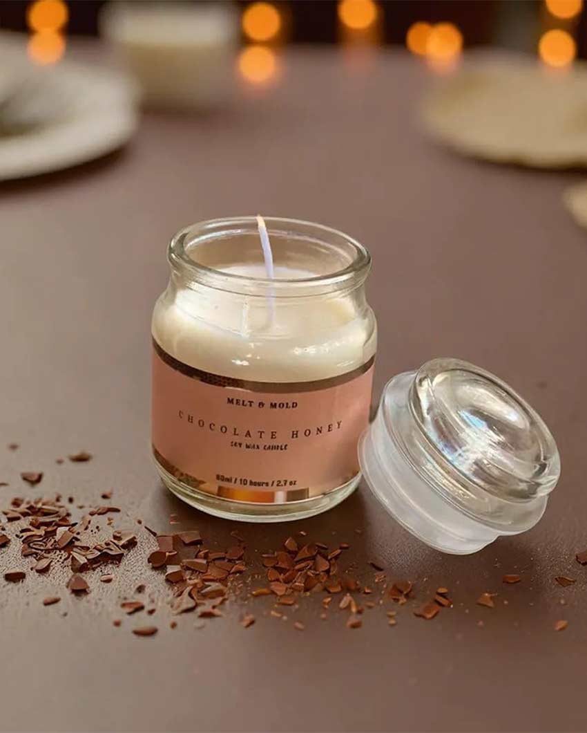 Chocolate Honey & French Lavender Scented Jar Soy Wax Candle | Set of 2 | 10.2 x 5.1 cm / 4 x 2 inches