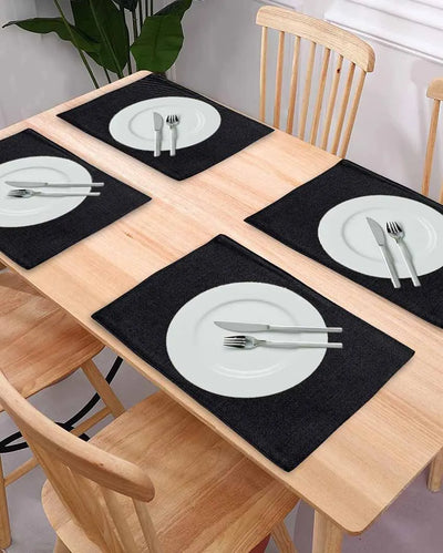 Solid Design Jute Black Dining Table Mats | Set Of 4 | 18 X 12 Inches