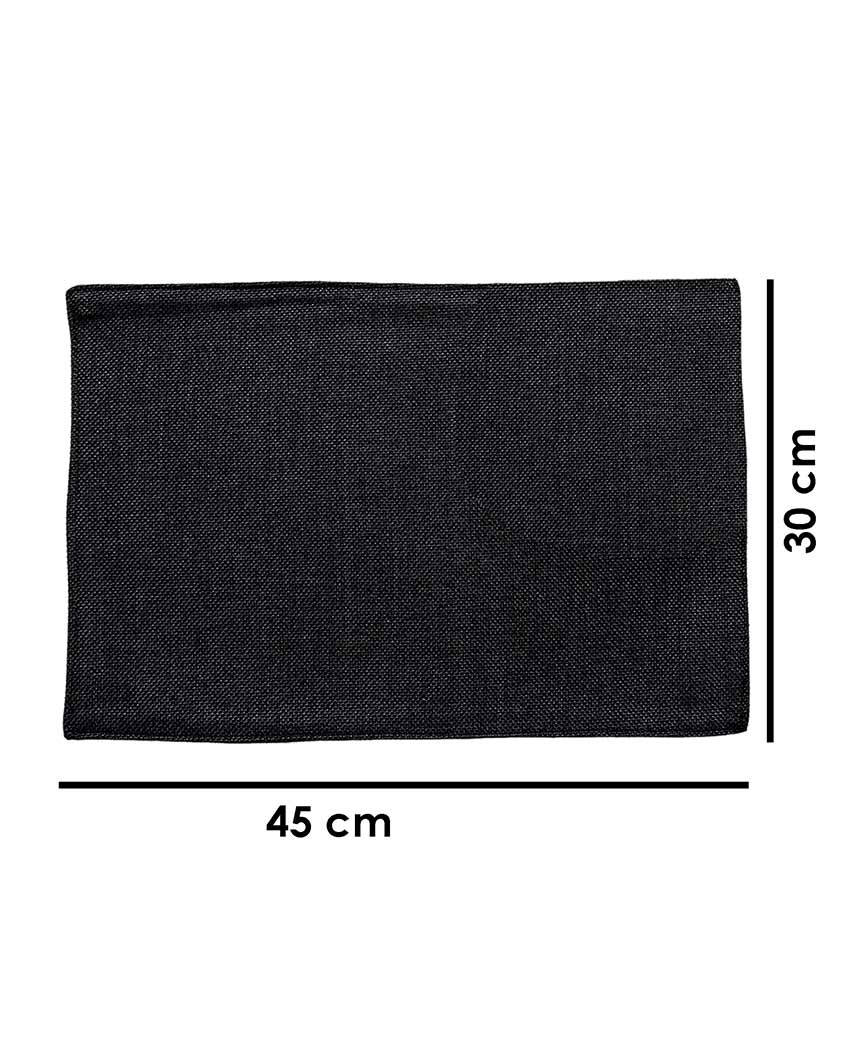 Solid Design Jute Black Dining Table Mats | Set Of 4 | 18 X 12 Inches