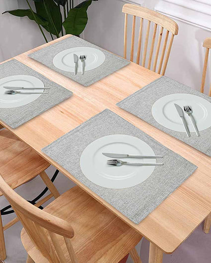 Solid Design Jute Black Dining Table Mats | Set Of 4 | 18 X 12 Inches