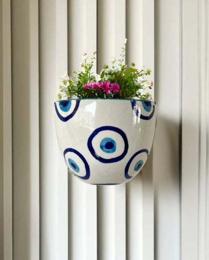 Evil Eye Ceramic Wall Hanging Planter | 7 x 3 x 5.5 inches