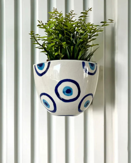 Evil Eye Ceramic Wall Hanging Planter | 7 x 3 x 5.5 inches