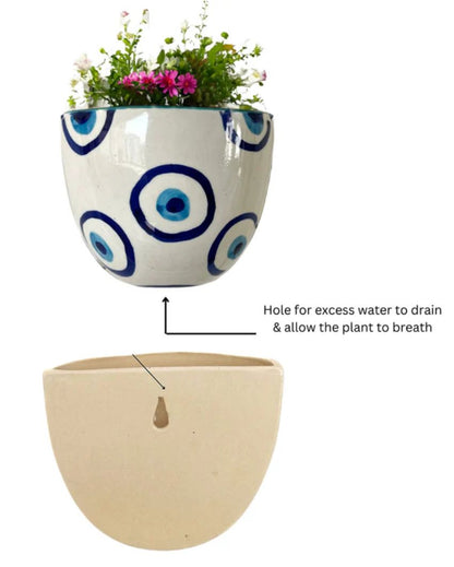 Evil Eye Ceramic Wall Hanging Planter | 7 x 3 x 5.5 inches