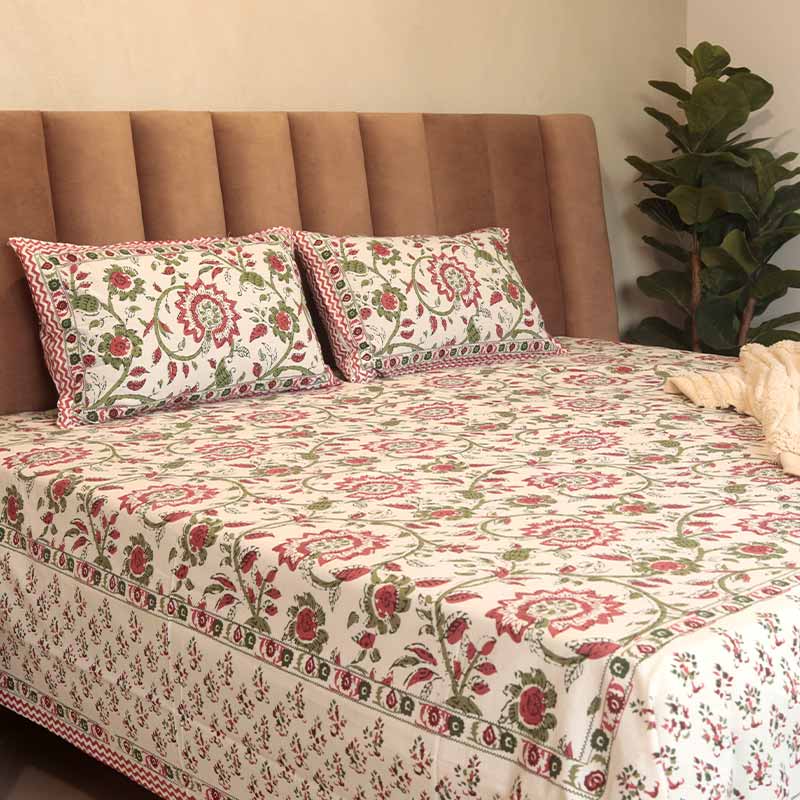 Jaal Pink Cotton Bedding Set With Pillow Covers | Double Size |108x93Inches