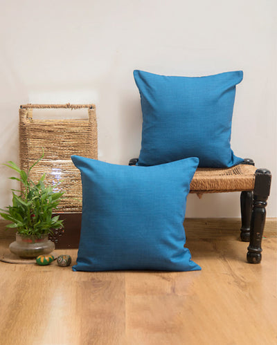 Jade Blue Cotton Cushion Covers |  Blue | Set of 2 | 16x16 inches