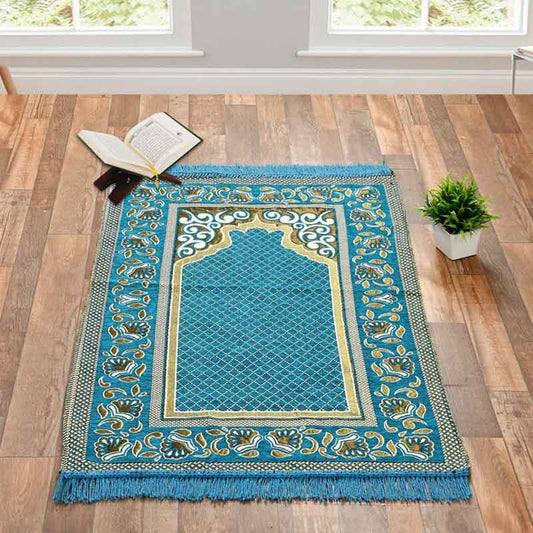 Floral Printed Chenille Janamaz Prayer Floormat | 42x27 inches