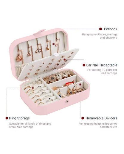 Stylish Jewellery Organizer Pu Leather Zipper Portable Storage Box Case With Dividers | 6 x 4 x 2 inches