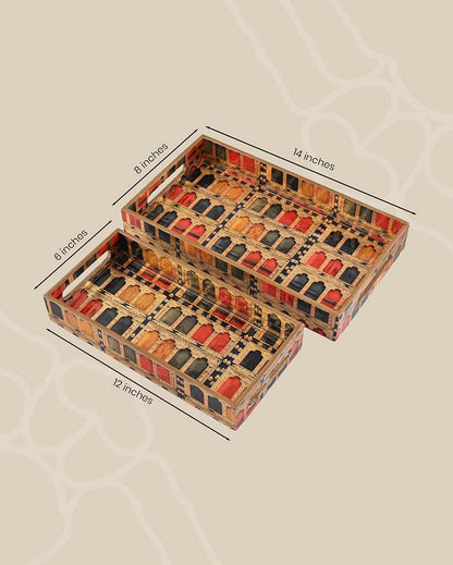 Beautiful Jharokha Serving Mdf Tray | Set Of 2