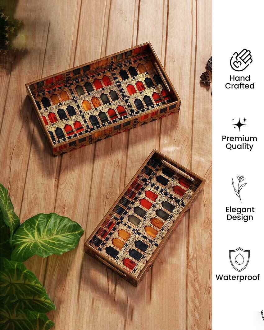 Beautiful Jharokha Serving Mdf Tray | Set Of 2