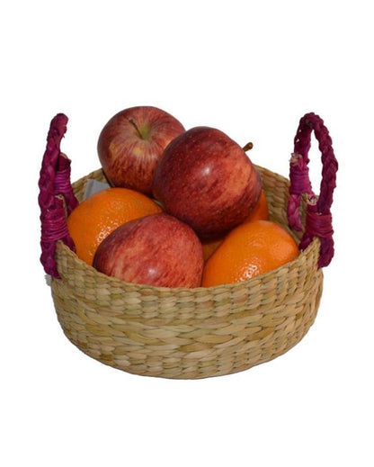 Luxury Kauna Round Beige & Fuchsia Fruit Basket | 7 x 3 inches