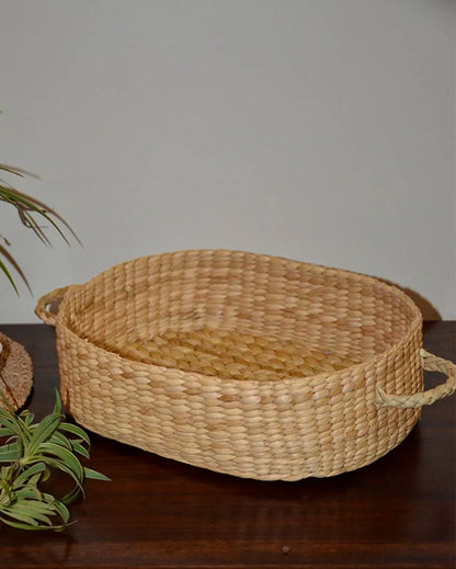 Classy Natural Kauna Oval Utility & Gift Handled Basket Tray