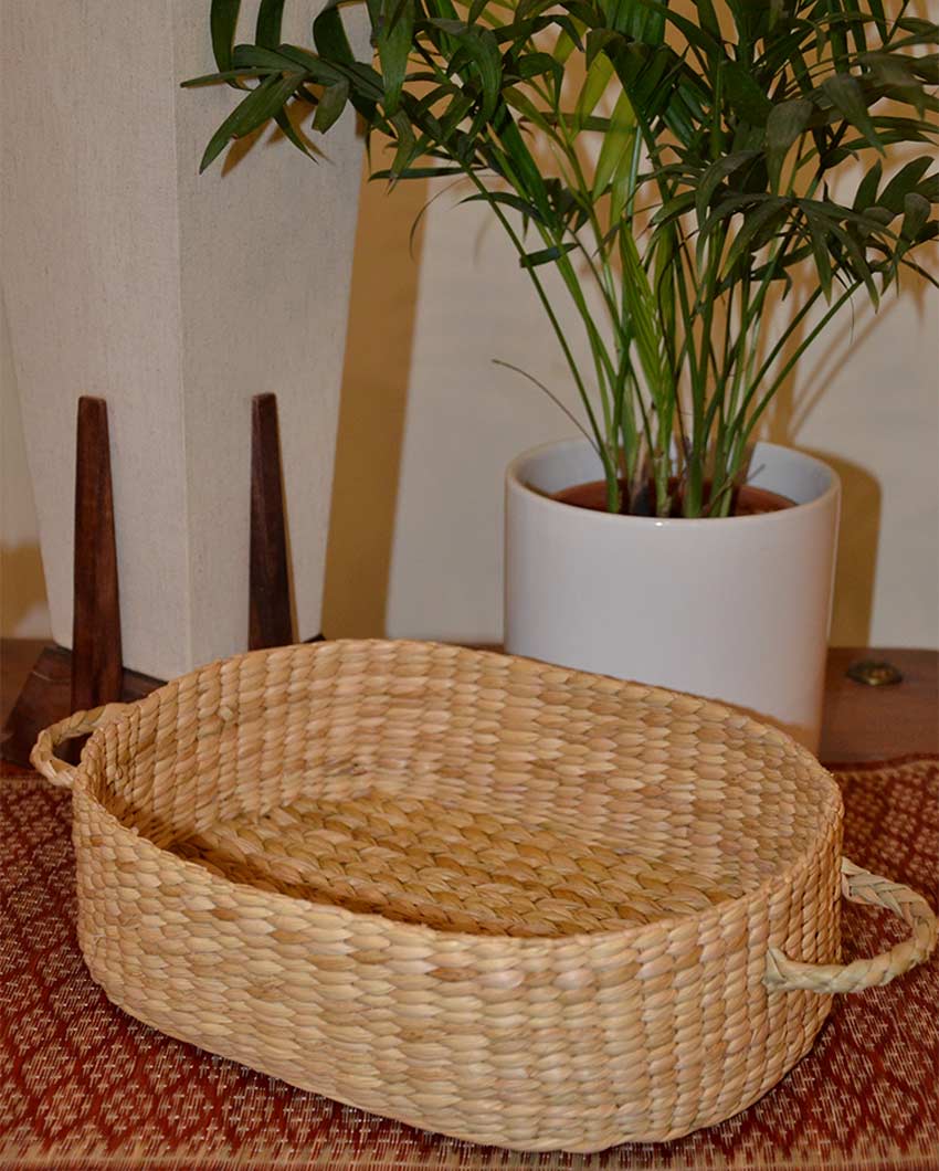 Classy Natural Kauna Oval Utility & Gift Handled Basket Tray