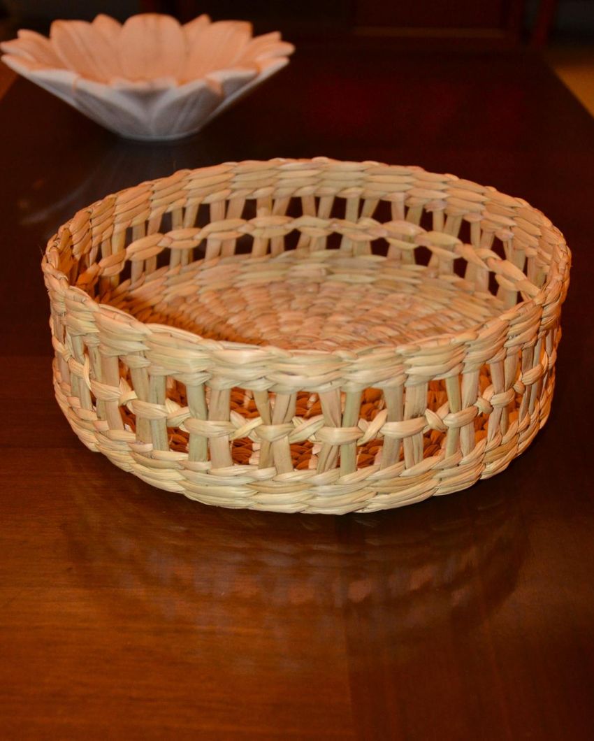 Versatile Beige Kauna Round Utility Basket | 9 x 3 inches