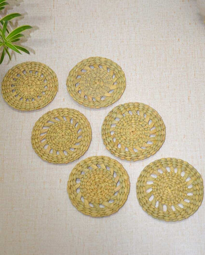 Practical Beige Kauna Round Coasters | Set of 6 | 4 inches