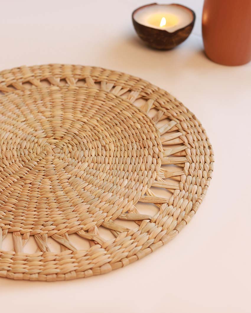 Kauna Natural Round Placemats  | Set of 2 | 13 inches